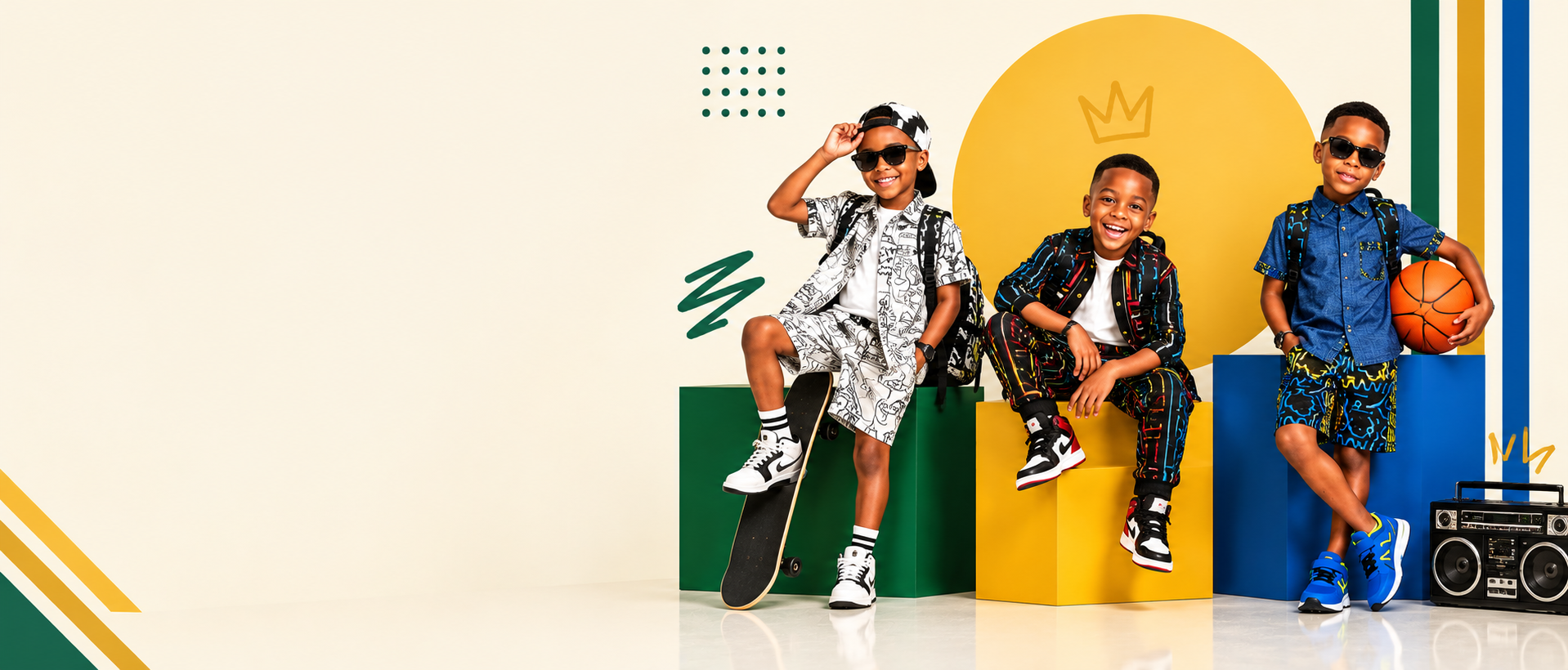 Boys in playful, colourful outfits
